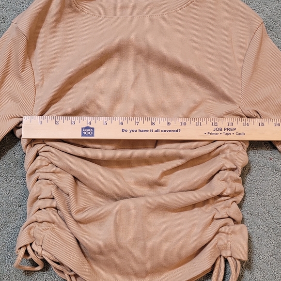 NWT PrettyLittleThing Camel Structured Rib Ruched Short Sleeve Top Women's US 8 - Picture 8 of 9